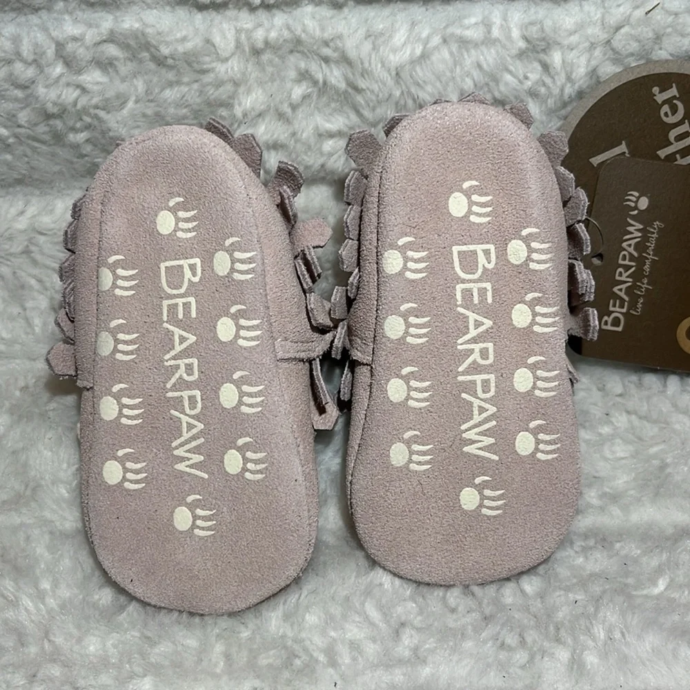NWT NIB BEARPAW. REAL LEATHER (0-6m) baby pink